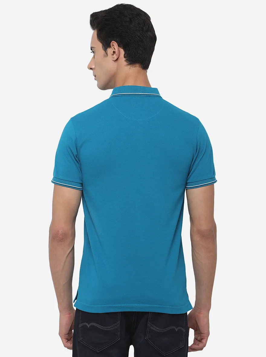 Seapoat Blue Solid Slim Fit Polo T-Shirt | Greenfibre