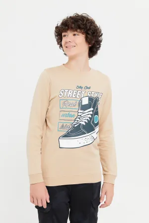 Senior Boys Beige Street Style Sweatshirt