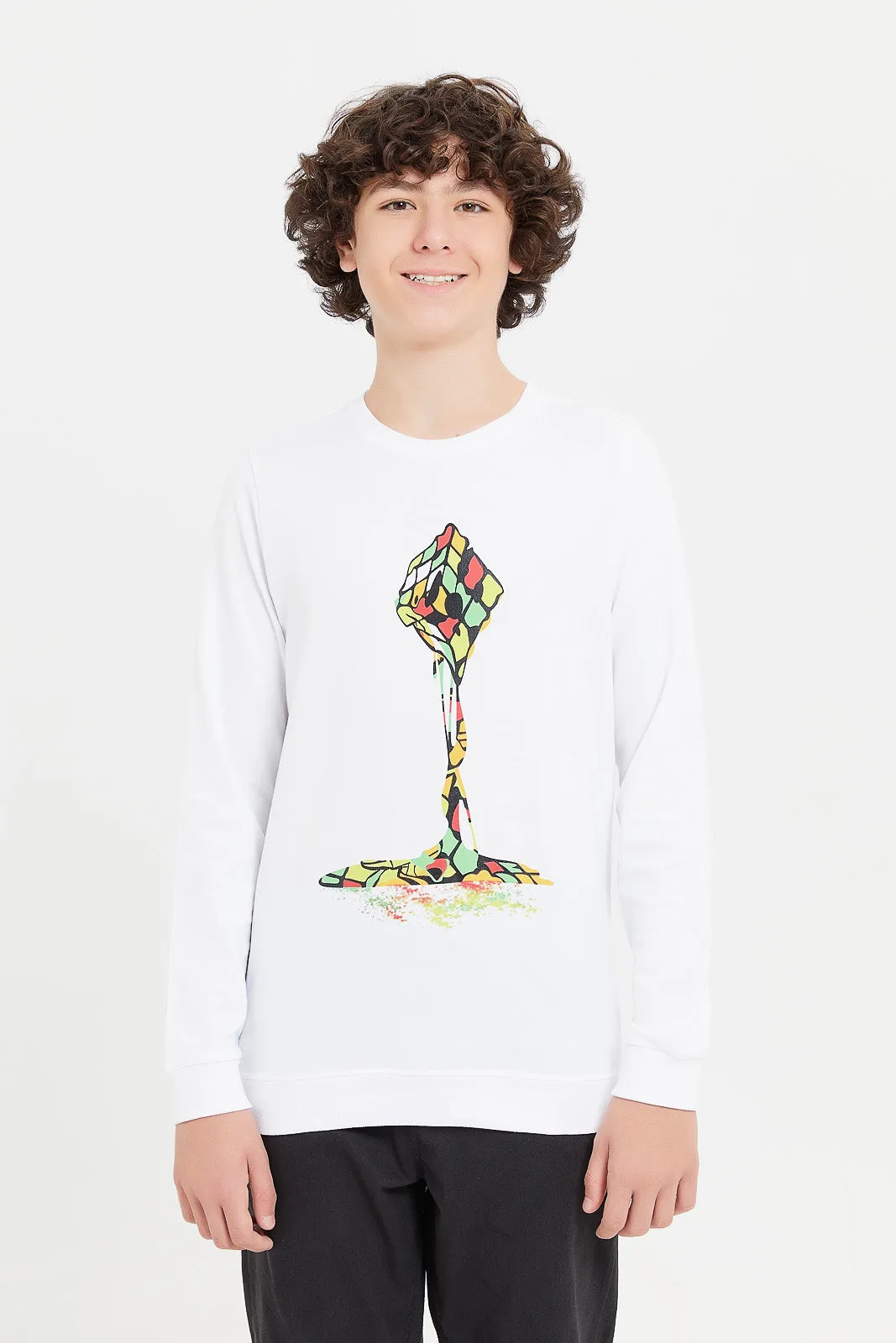 Senior Boys White Melting Dice Sweatshirt