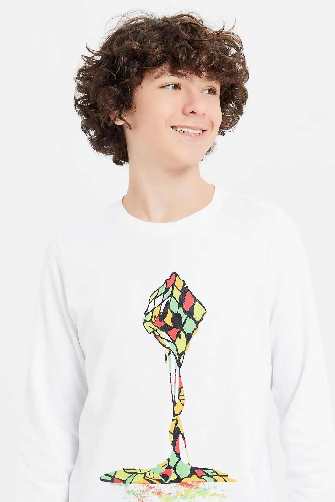 Senior Boys White Melting Dice Sweatshirt