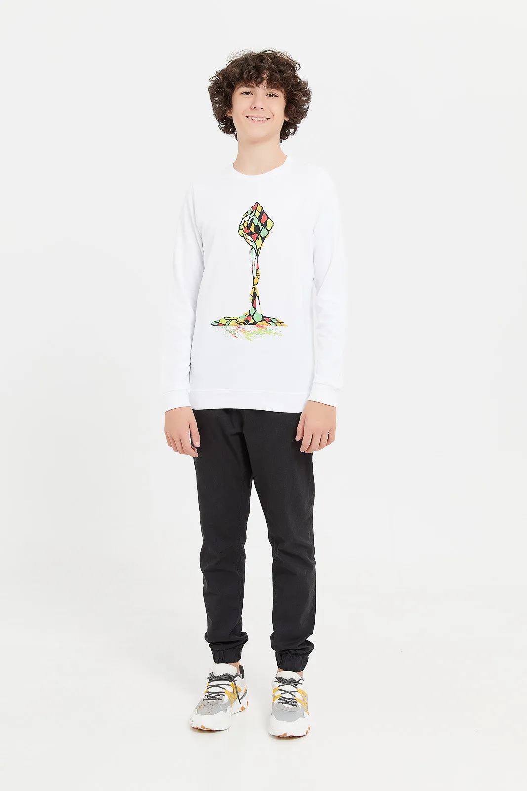 Senior Boys White Melting Dice Sweatshirt