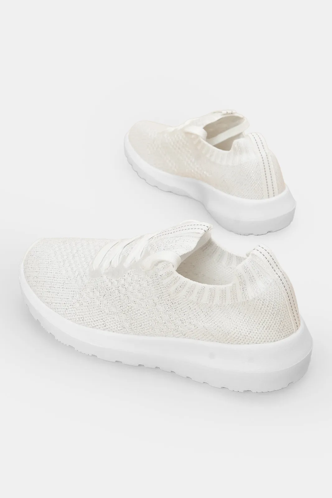 Senior Girls White Fly knit Trainer