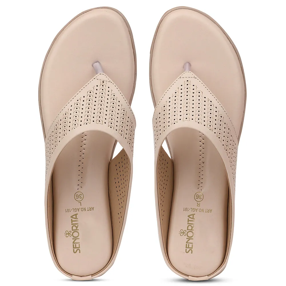 Senorita Cream Casual Slipper For Women AGL-101 By Liberty