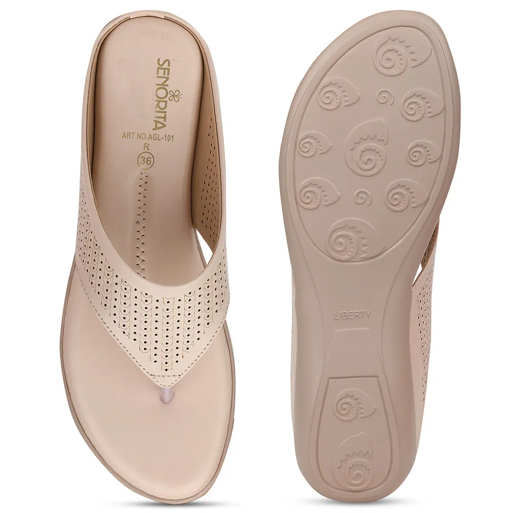 Senorita Cream Casual Slipper For Women AGL-101 By Liberty