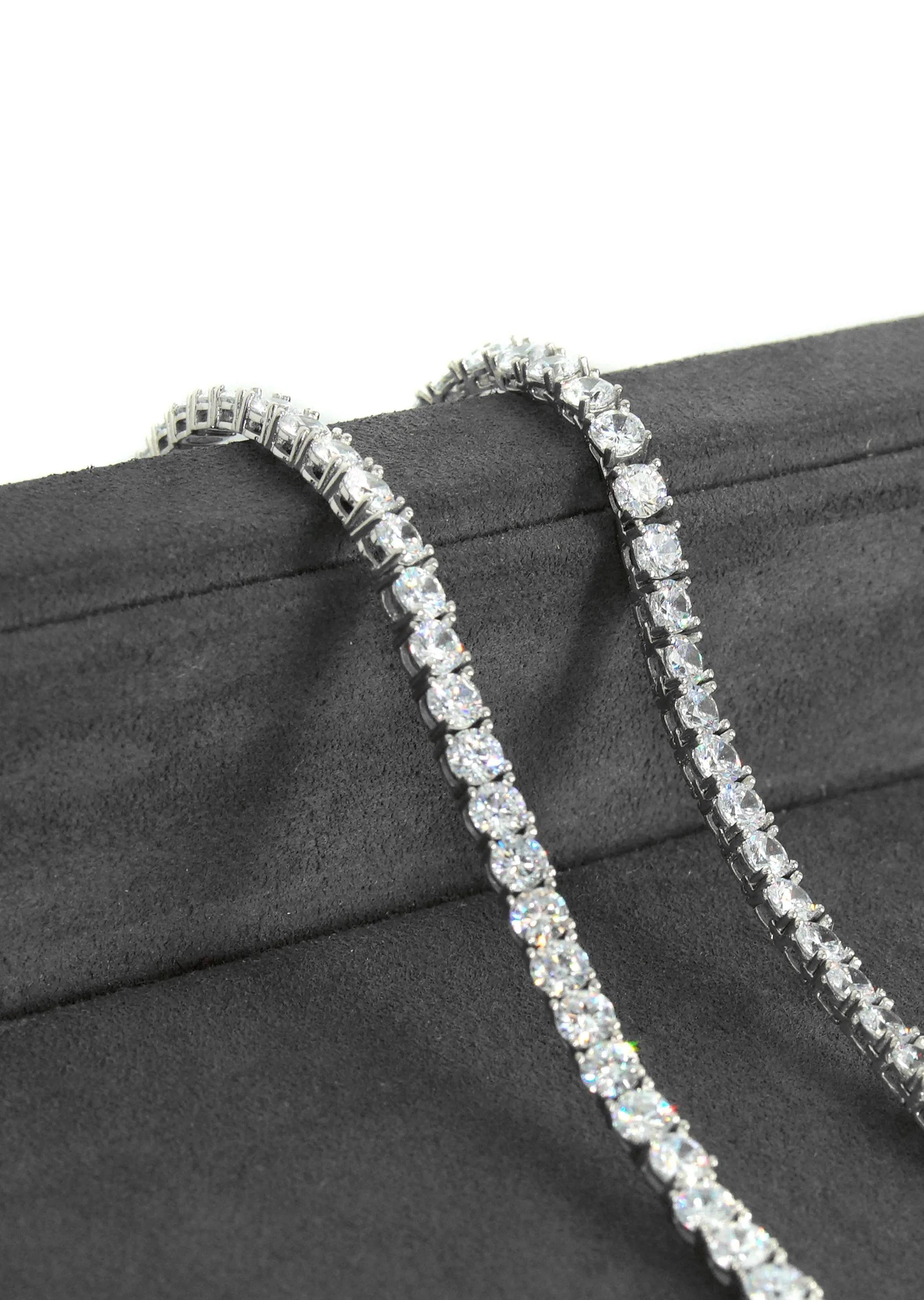 Silver Chain - Mens White Tennis Chain / Necklace - 4 MM