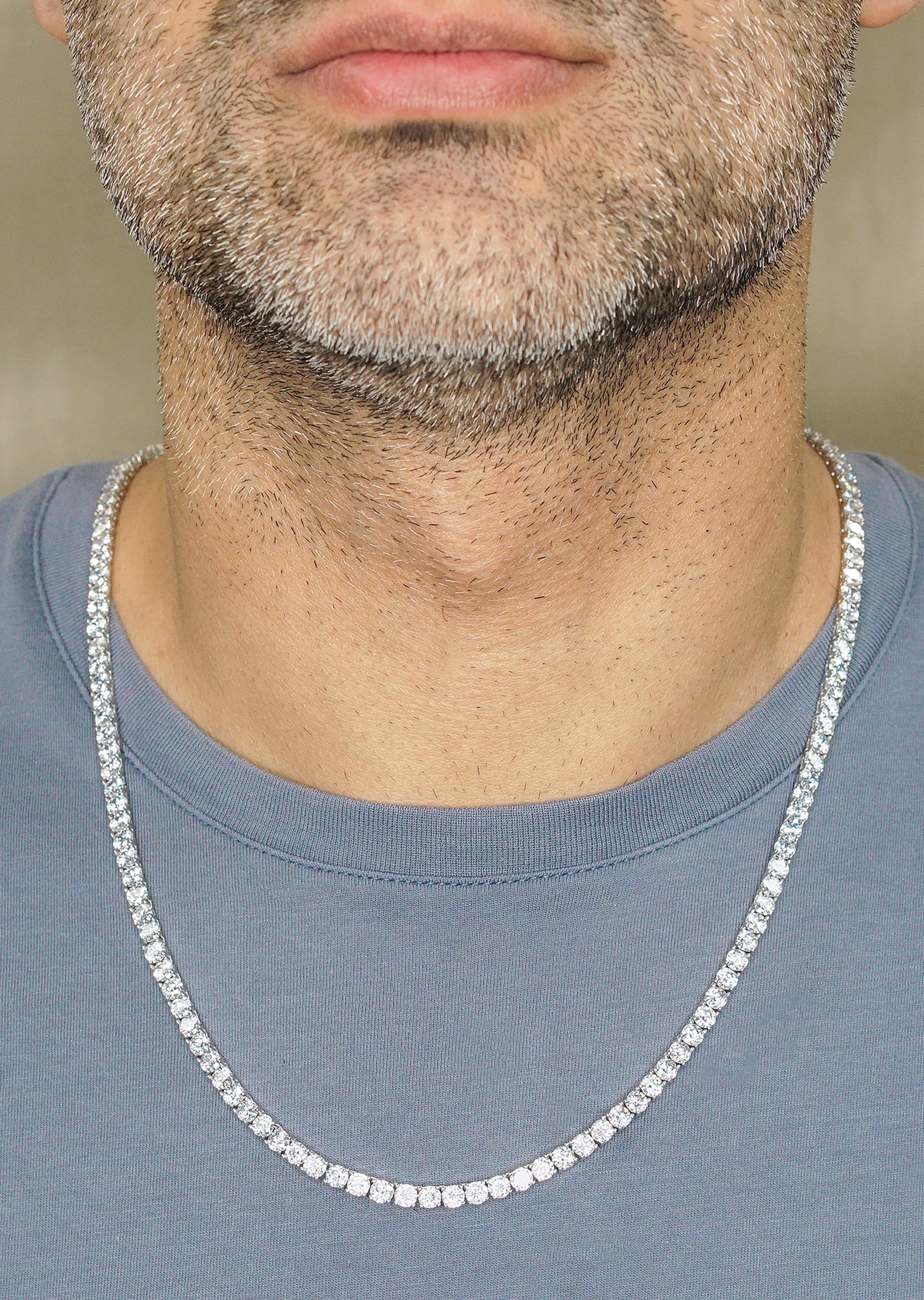 Silver Chain - Mens White Tennis Chain / Necklace - 4 MM