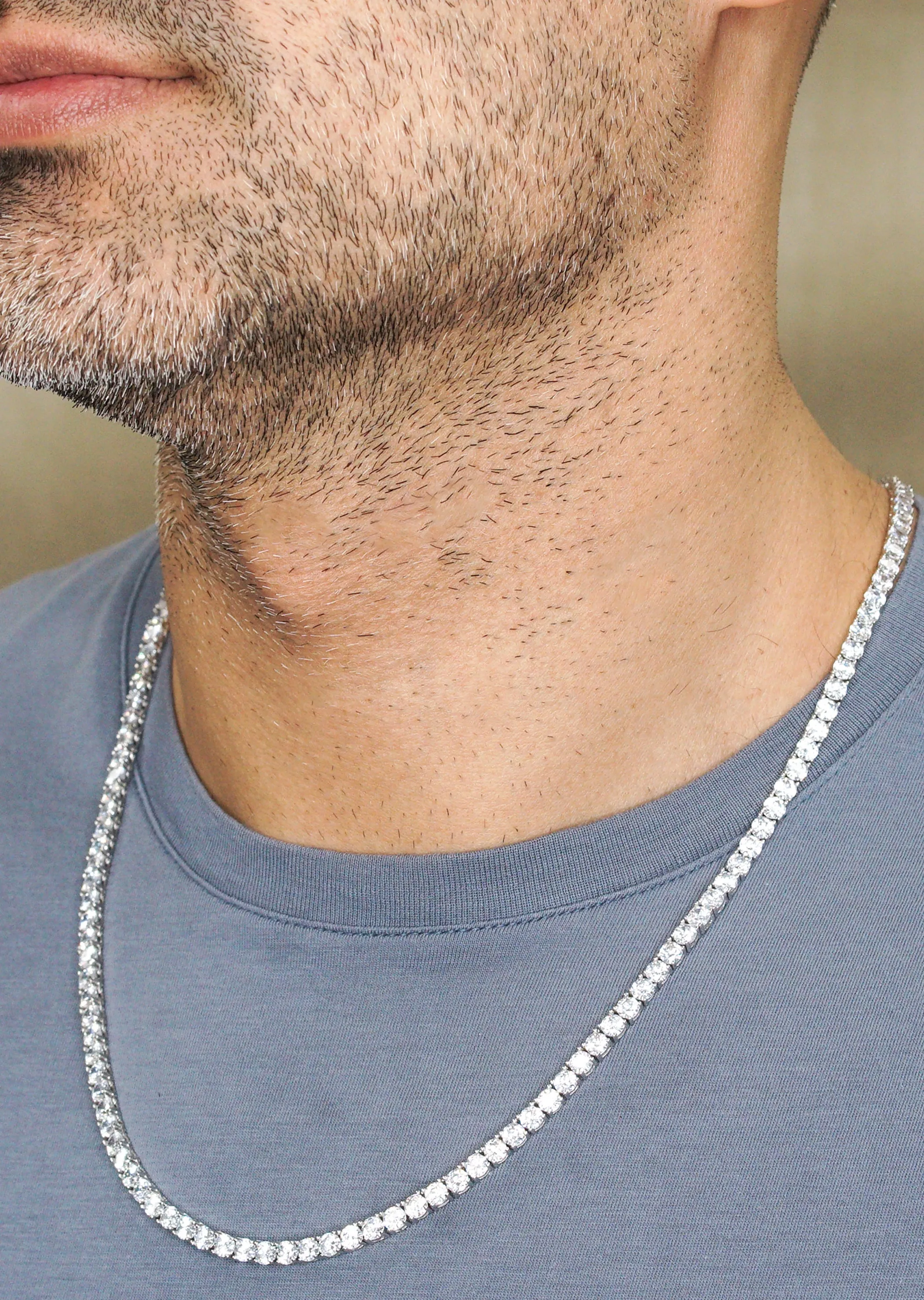 Silver Chain - Mens White Tennis Chain / Necklace - 4 MM