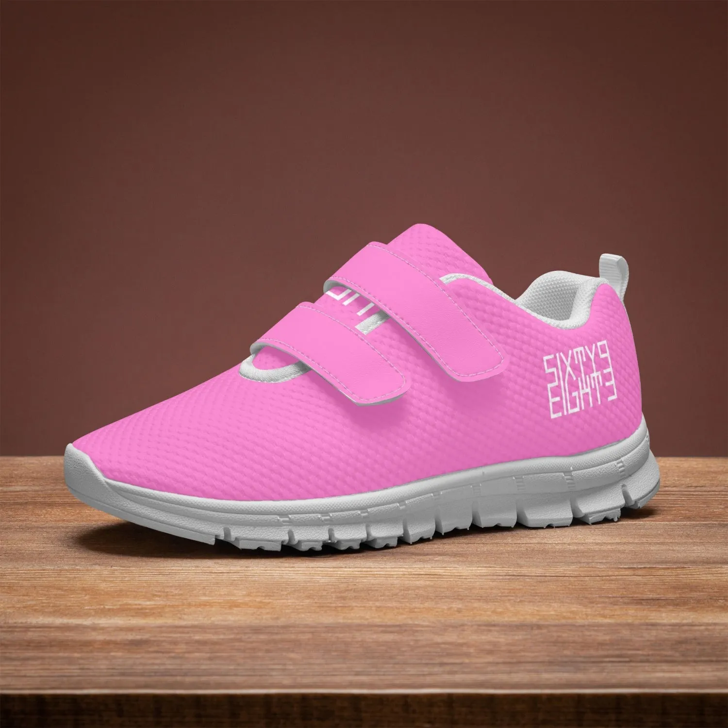 Sixty Eight 93 Logo White Pink Kids Lightweight Velcro Shoe