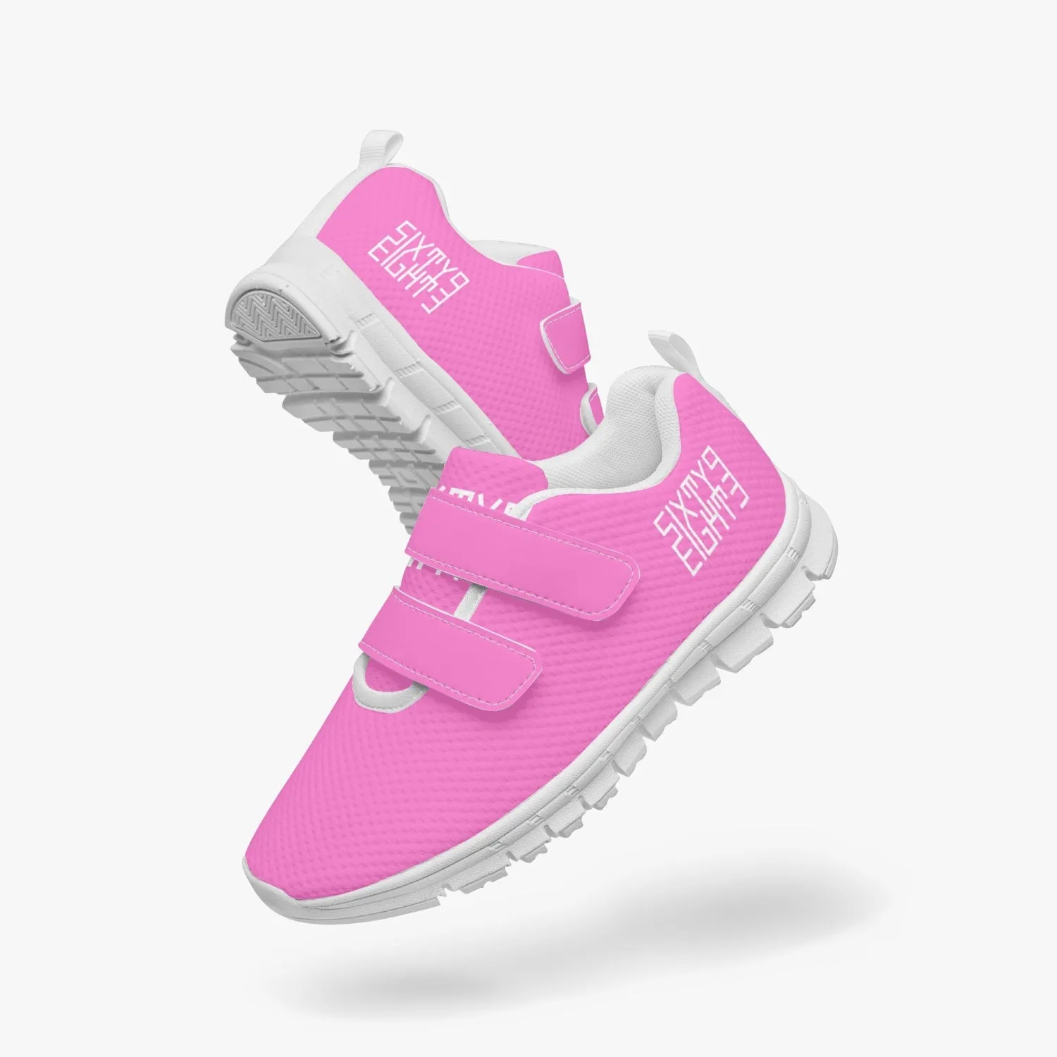 Sixty Eight 93 Logo White Pink Kids Lightweight Velcro Shoe