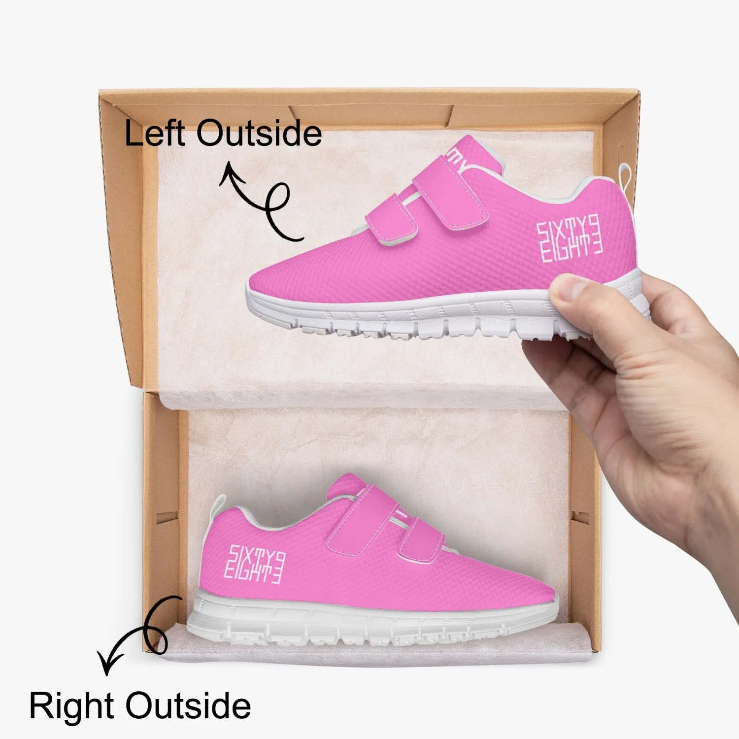 Sixty Eight 93 Logo White Pink Kids Lightweight Velcro Shoe