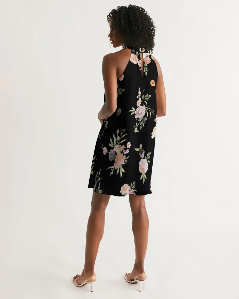 SMF Floral Pattern Feminine Halter Dress