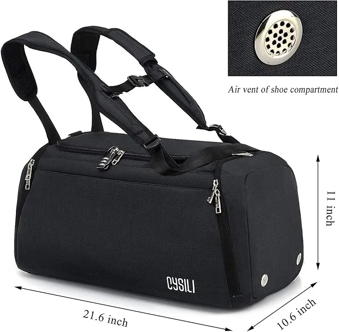 Sports Duffle Bag with Shoes Compartment and Wet Pocket, 42L Waterproof Gym Bag for Men and Women, Durable Travel Duffel Bag with Shoulder Strap and Combination Lock