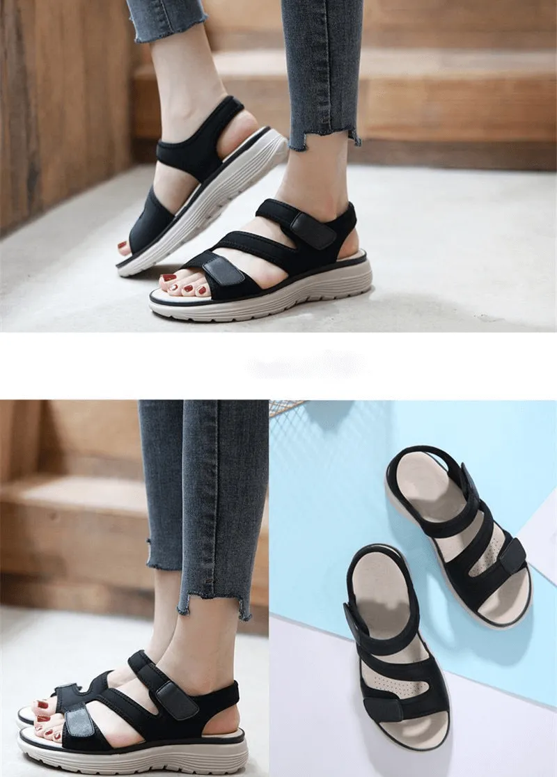 Sporty Flexible Women's Open-Toe Flat Sandals with Fasteners - SF0982