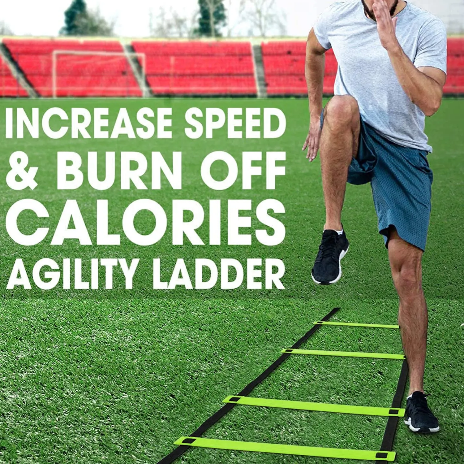 Strauss Agility Ladder | 6M Speed Training Ladder with 12 Adjustable Rungs | Speed Training Ladder for Men and Women | Ideal for Soccer, Football & Sports Training (Green)