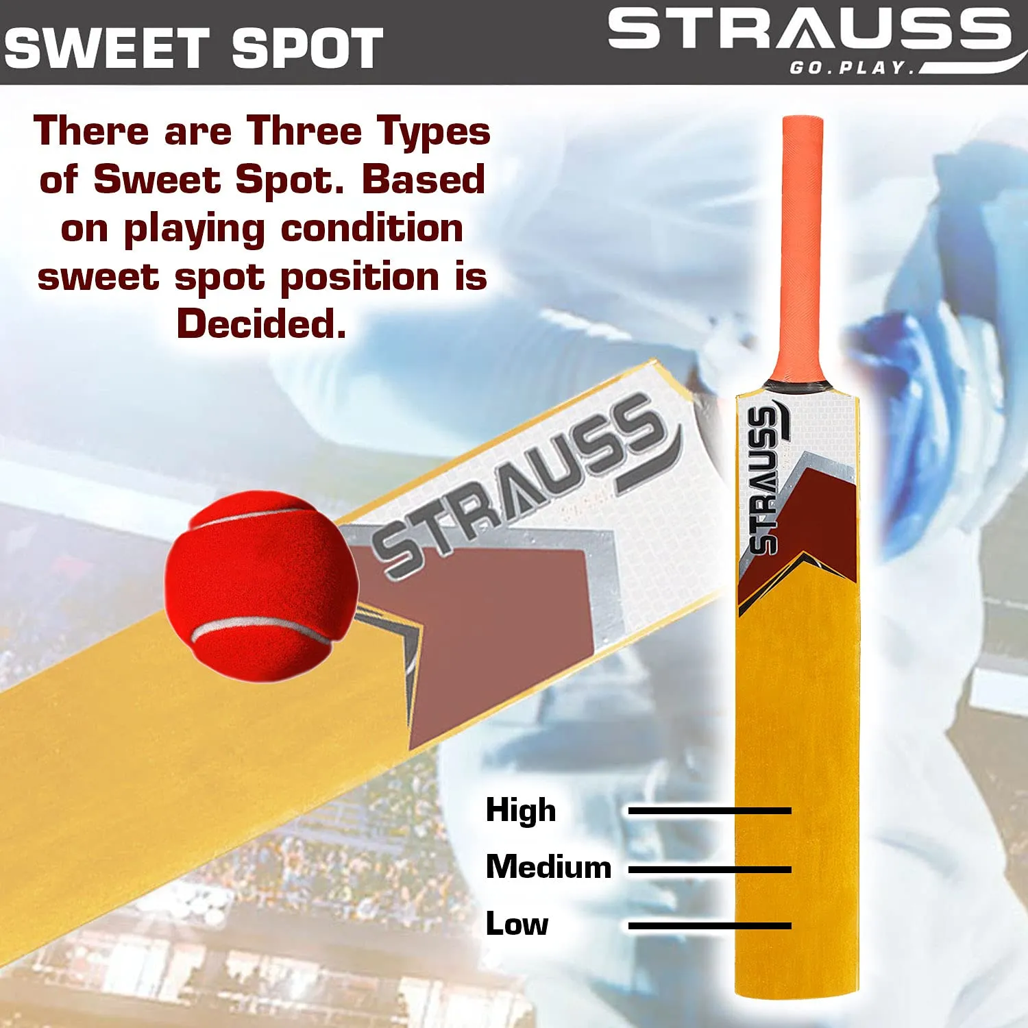 Strauss  Blaster Scoop Tennis Cricket Bat, Full Duco, Yellow, (Wooden Handle)