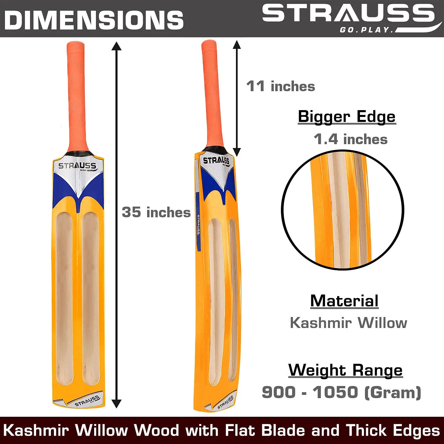 Strauss  Blaster Scoop Tennis Cricket Bat, Full Duco, Yellow, (Wooden Handle)