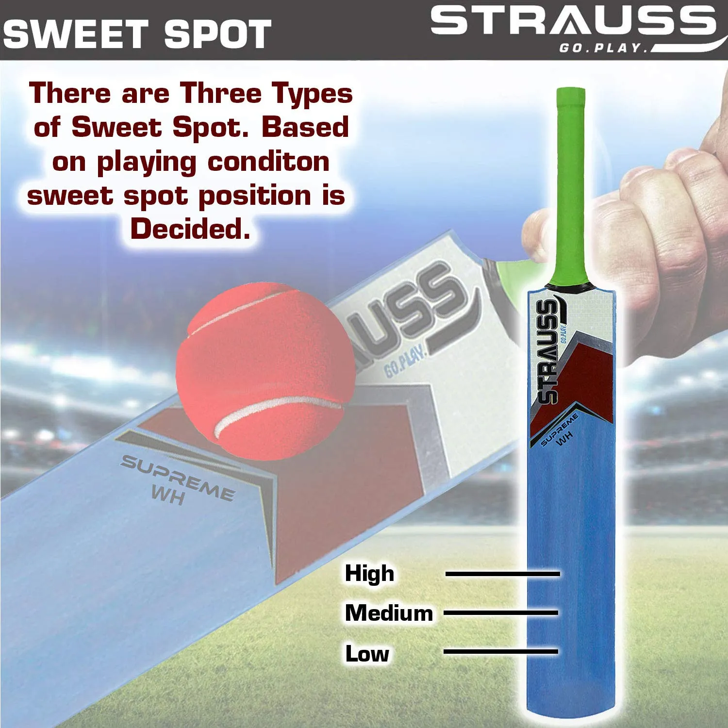 Strauss Supreme Scoop Tennis Cricket Bat,Full Duco,Blue, (Wooden Handle)