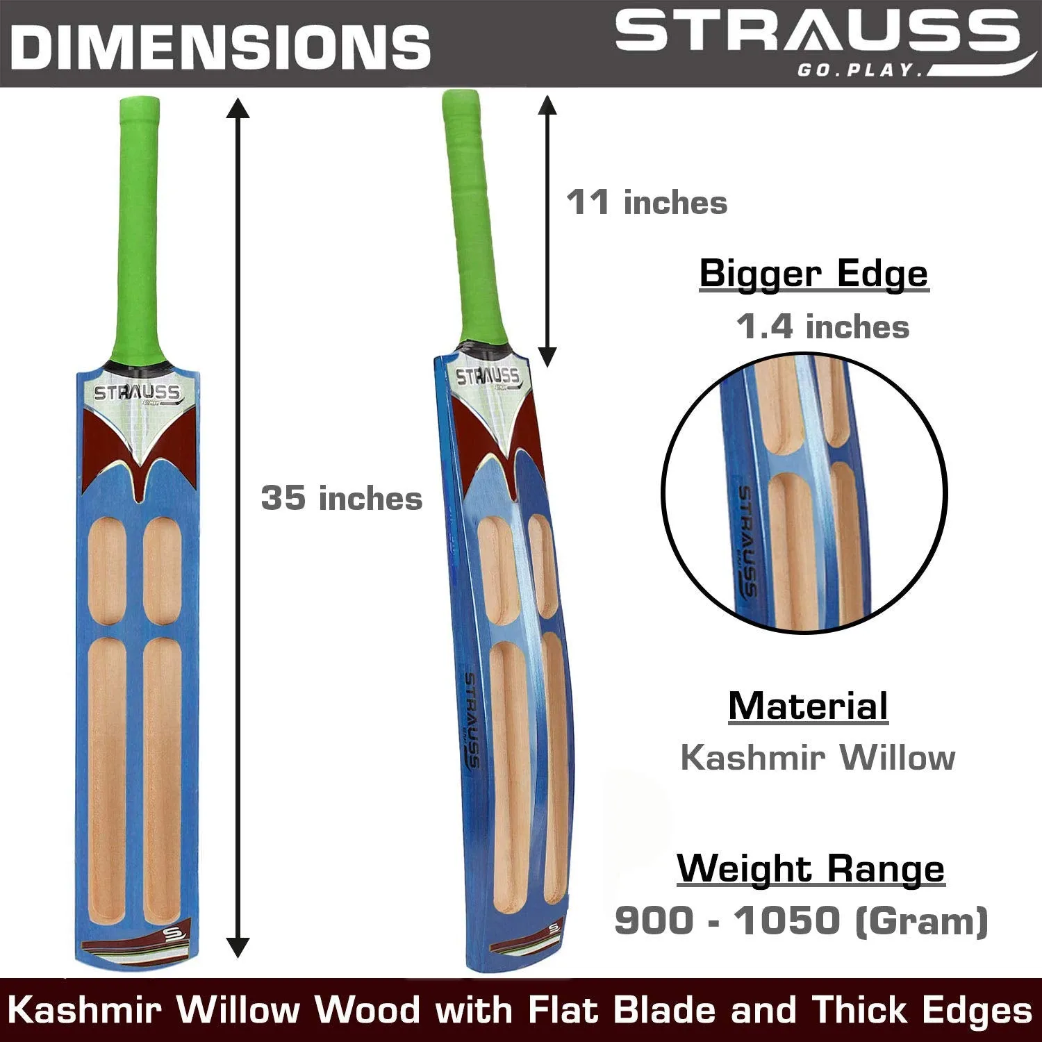 Strauss Supreme Scoop Tennis Cricket Bat,Full Duco,Blue, (Wooden Handle)