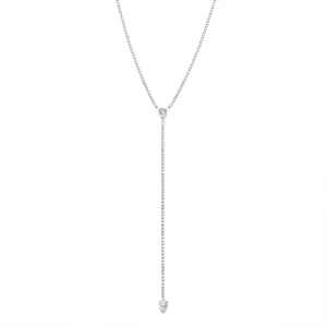 Tarnish Resistant Rhodium Plated Crystal Y- Lariat Drop Tennis Chain Necklace