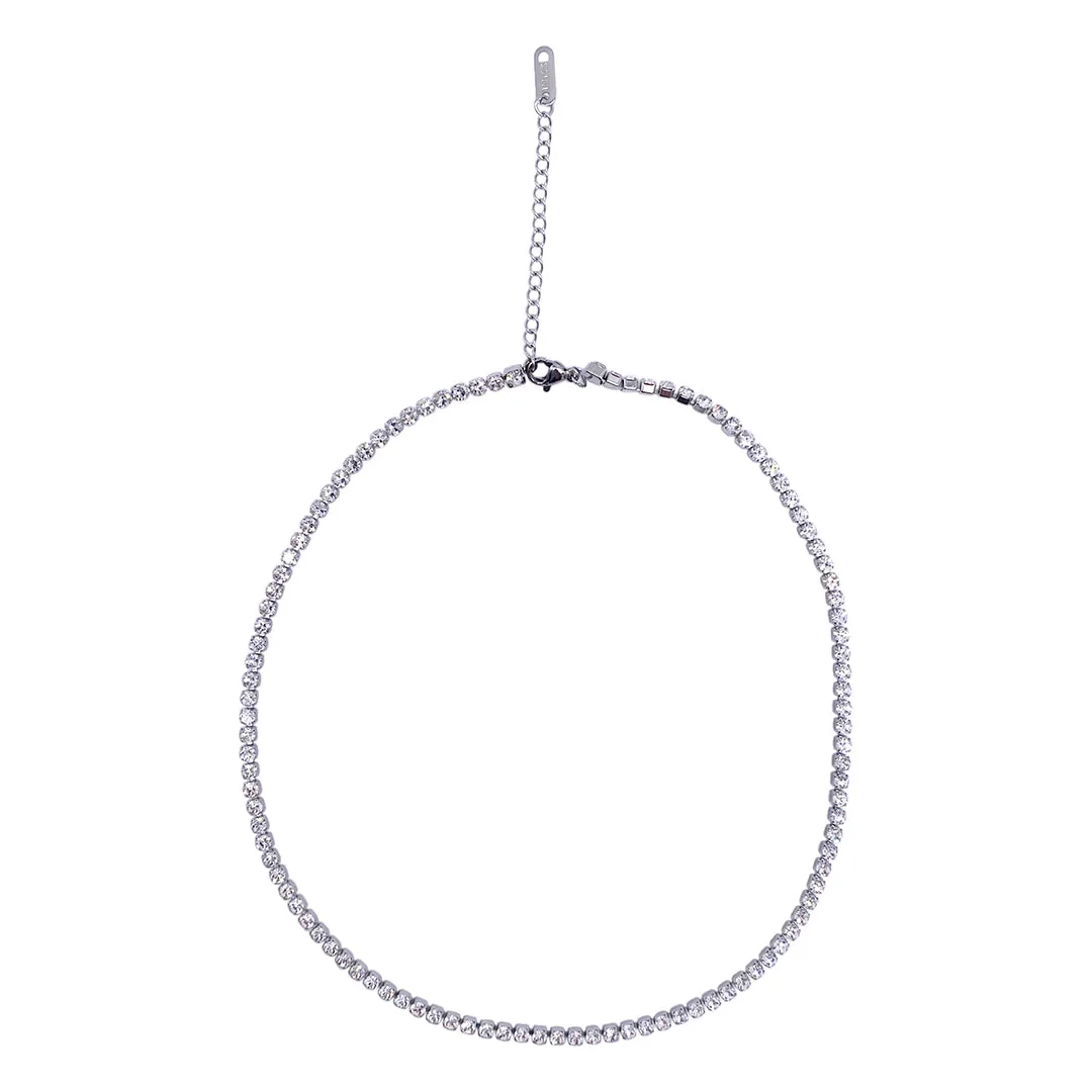 Tarnish Resistant Rhodium Plated Tennis Necklace