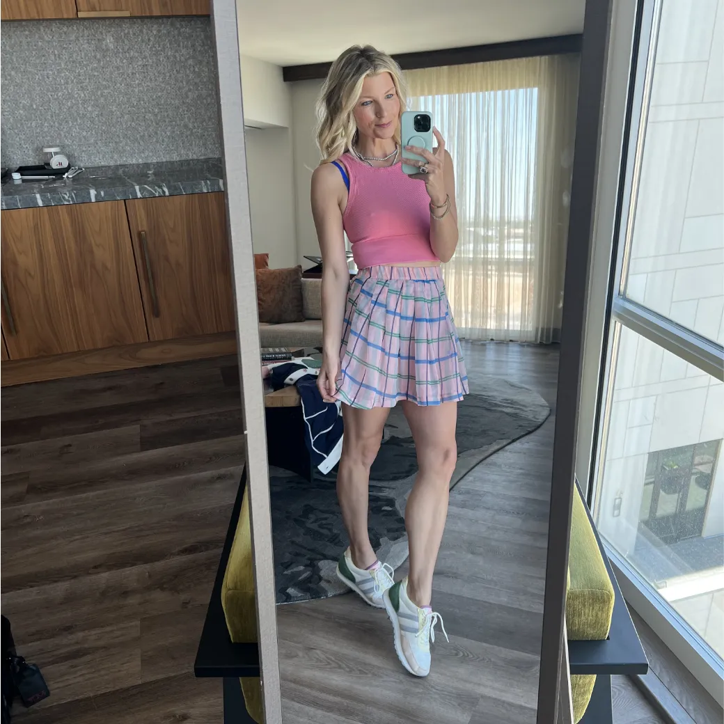 The Classic Pleated Tennis Skirt - Pink & Blue Plaid