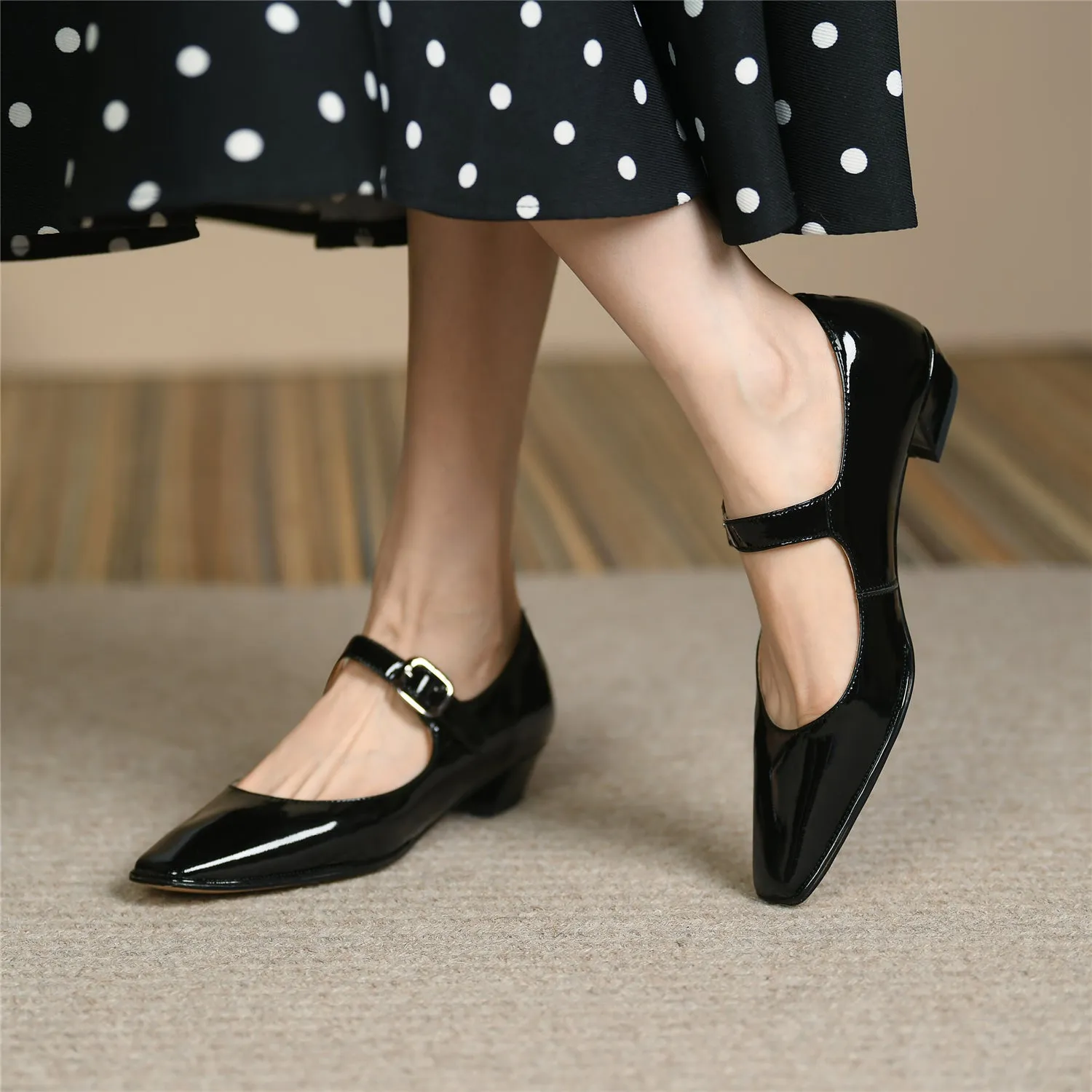 TinaCus Glossy Patent Leather Women's Handmade Chunky Heel Square Toe Buckle Mary Jane Pumps