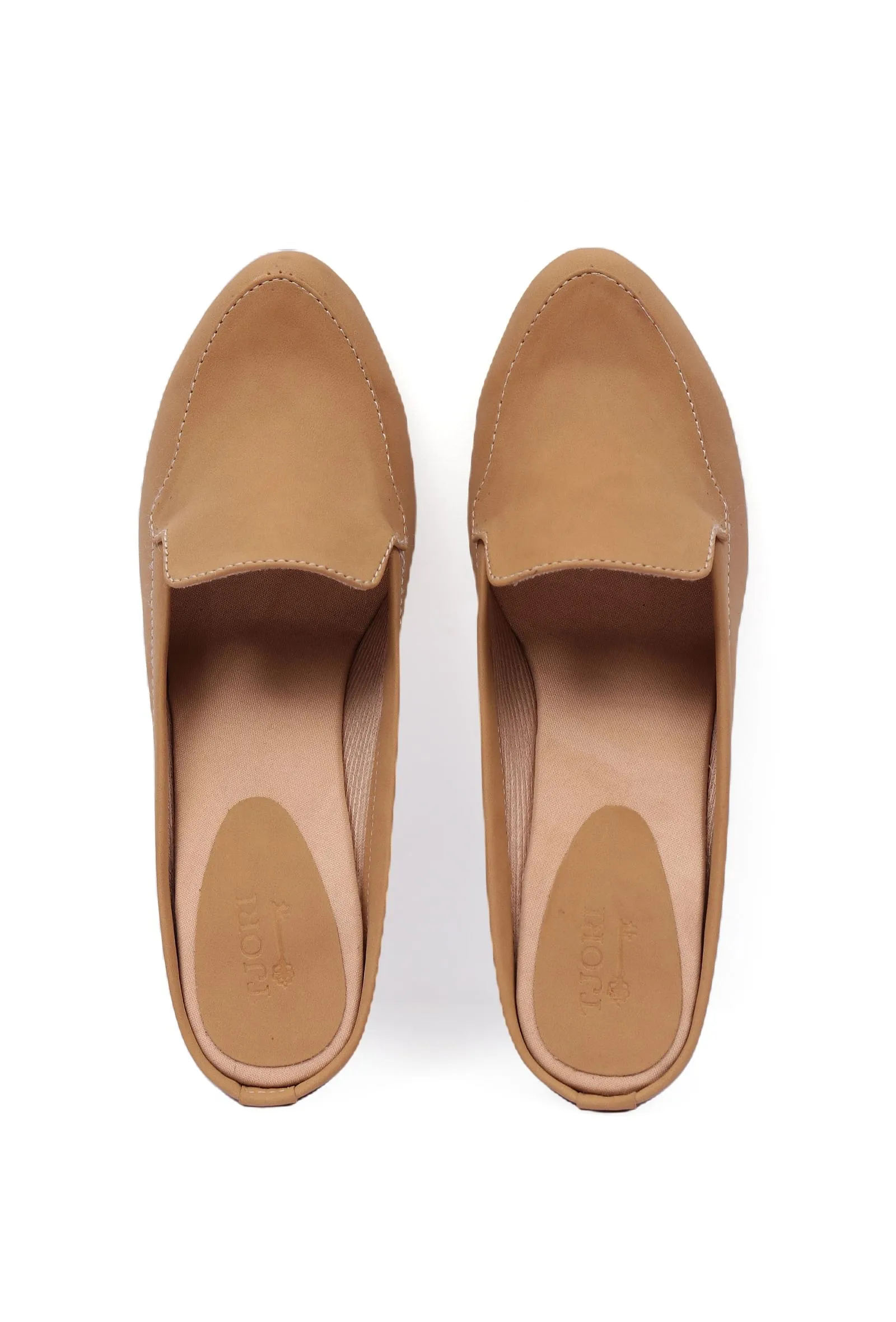 Tortilla Brown Cruelty-Free Leather Mules With Carved Heels