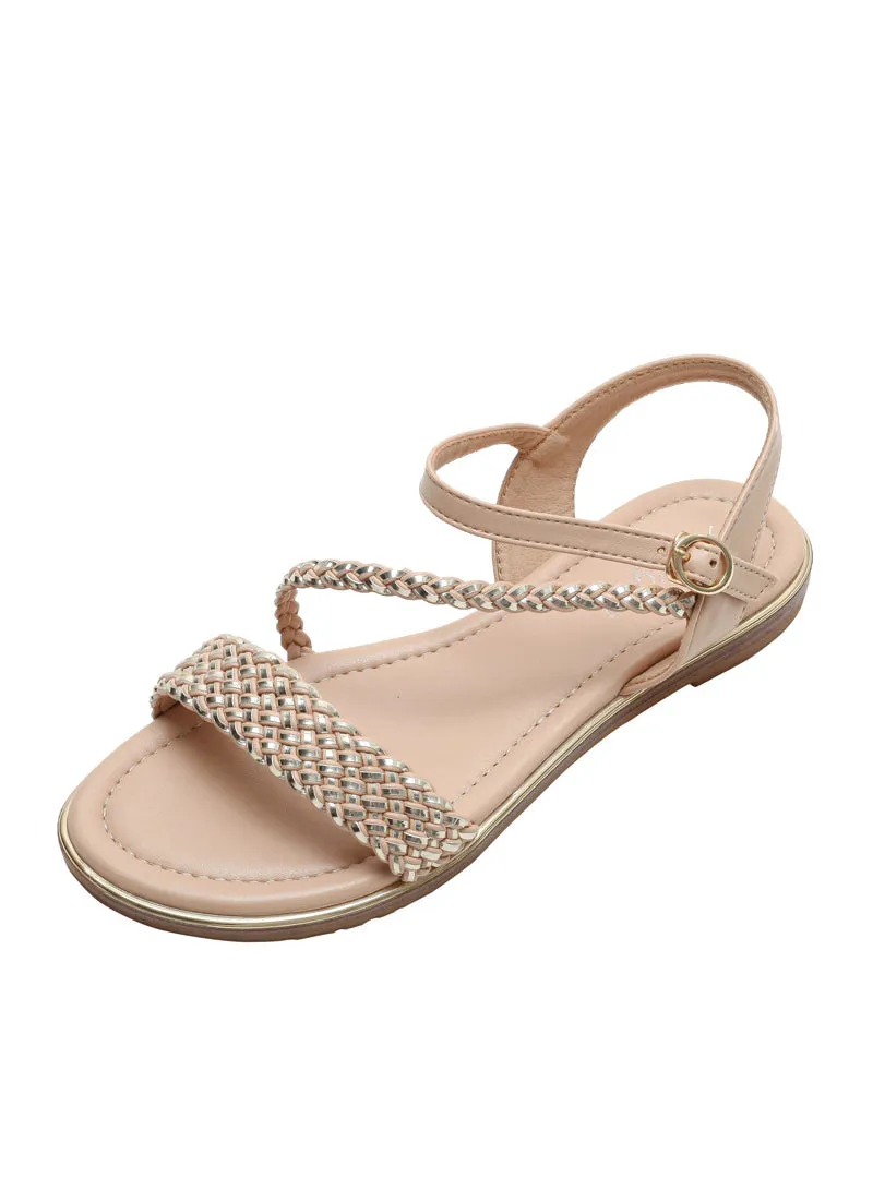 Uniwim Summer beach by the seaside sandals Flat-bottomed Woven Word Roman Sandals