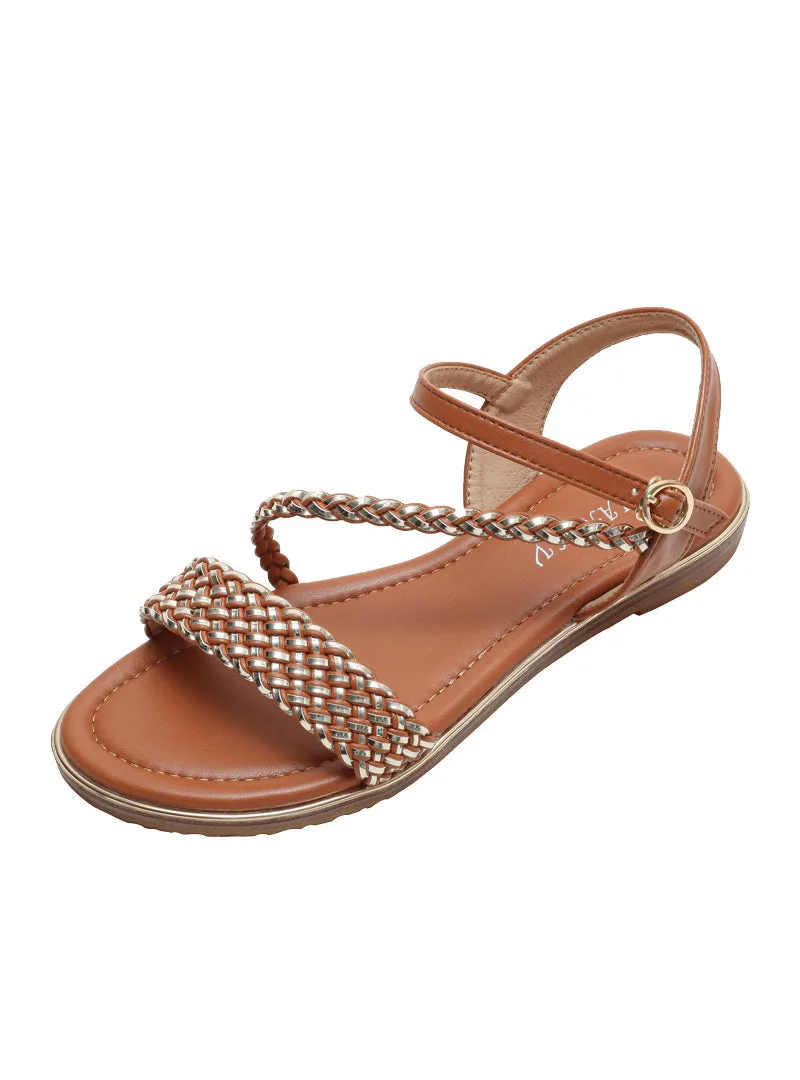 Uniwim Summer beach by the seaside sandals Flat-bottomed Woven Word Roman Sandals