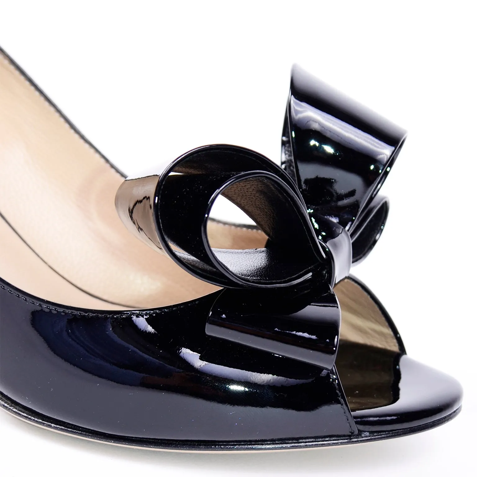 Valentino Garavani Black Patent Leather Open Toe Bow Shoes with Heels