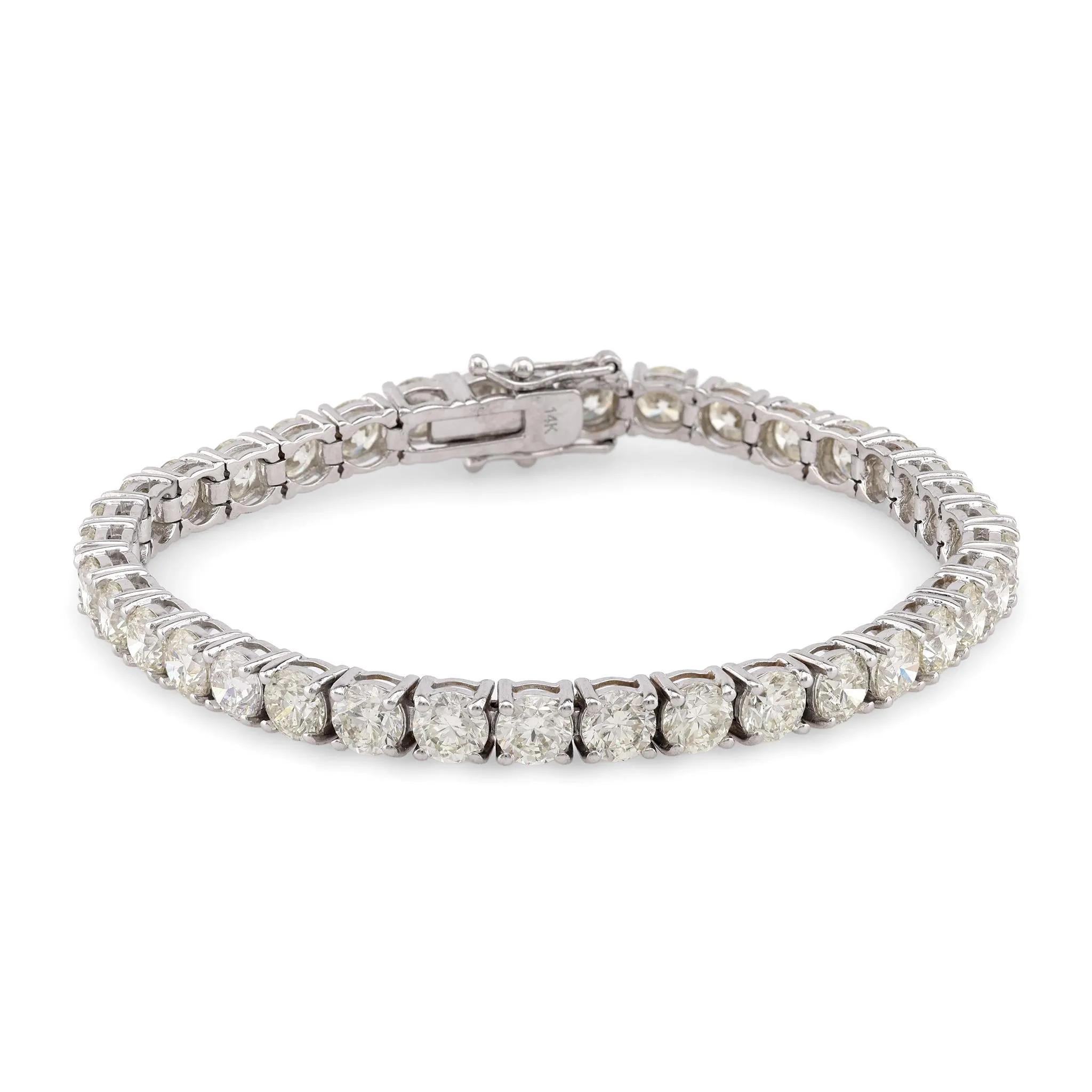 Vintage 12.95 Carat Round Brilliant Cut Diamond 14K White Gold Tennis Bracelet