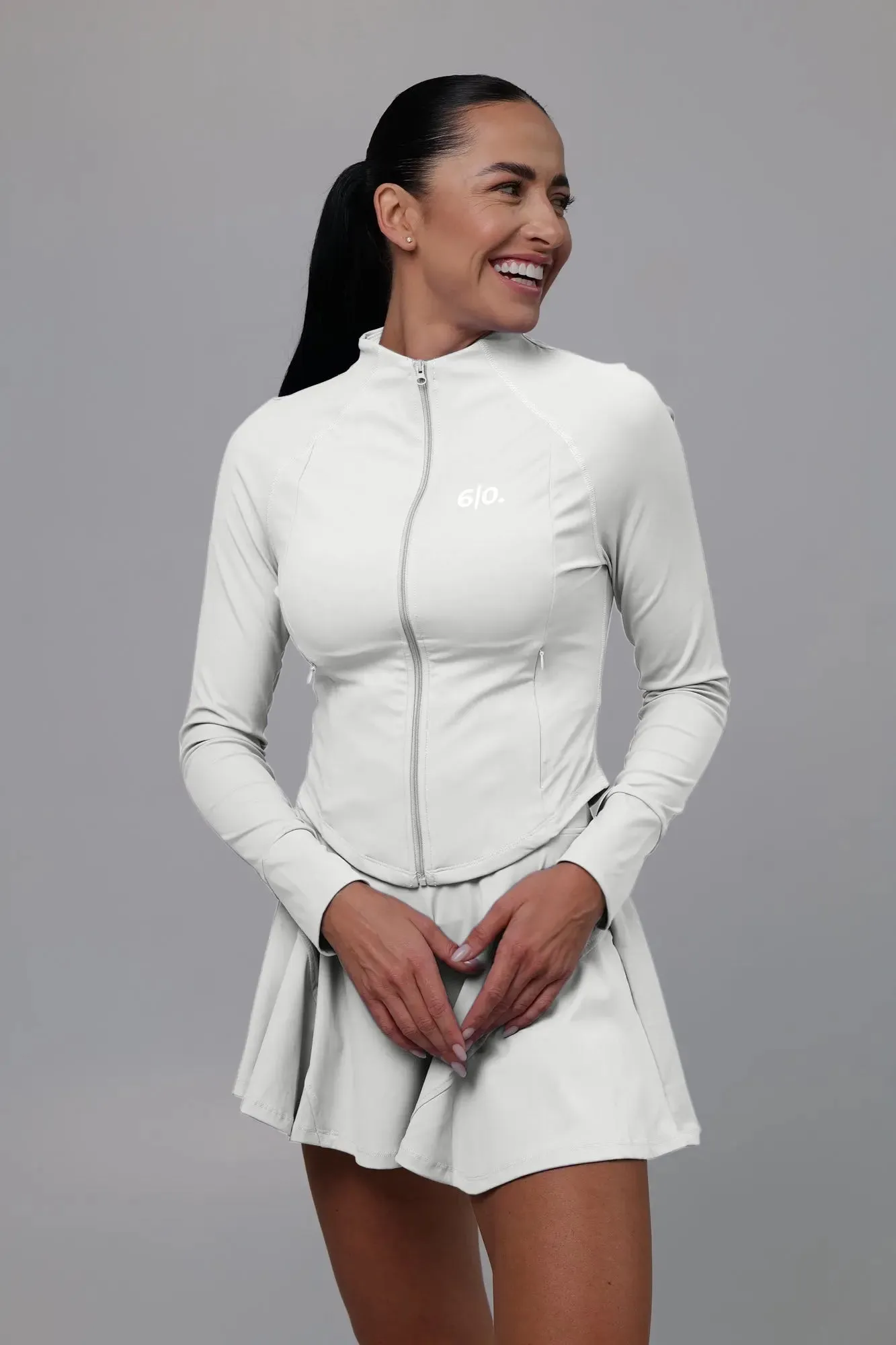 White soft material Jacket & Skirt set