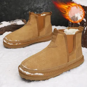 Winter Fleece Snow Boots For Men Round-toed Flat Shoes Casual Warm Sports Ankle Boot