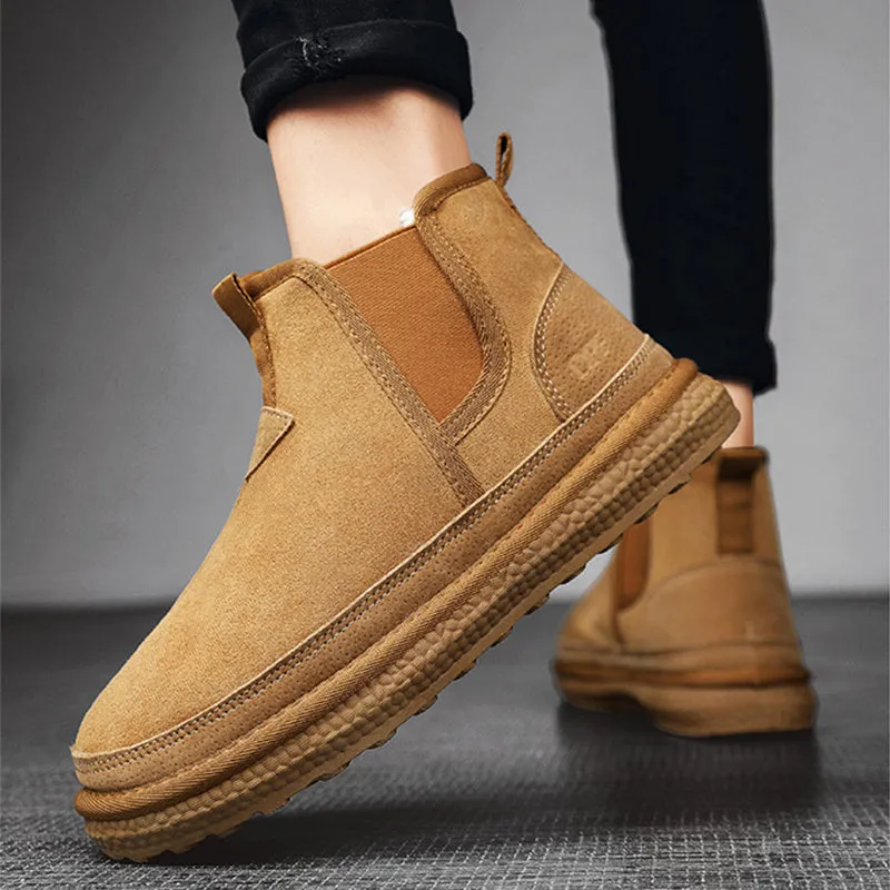 Winter Fleece Snow Boots For Men Round-toed Flat Shoes Casual Warm Sports Ankle Boot