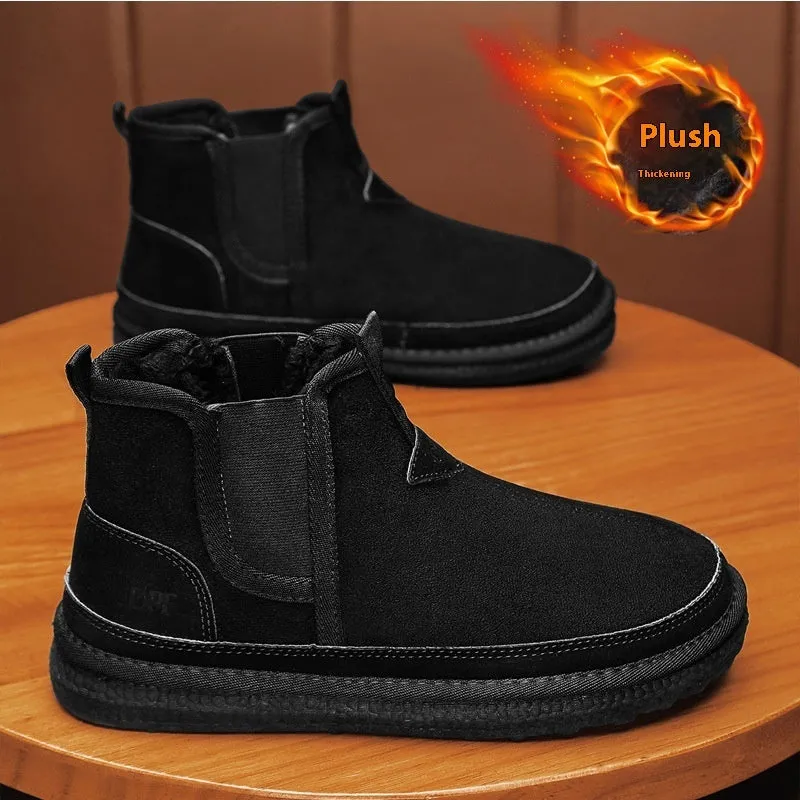 Winter Fleece Snow Boots For Men Round-toed Flat Shoes Casual Warm Sports Ankle Boot