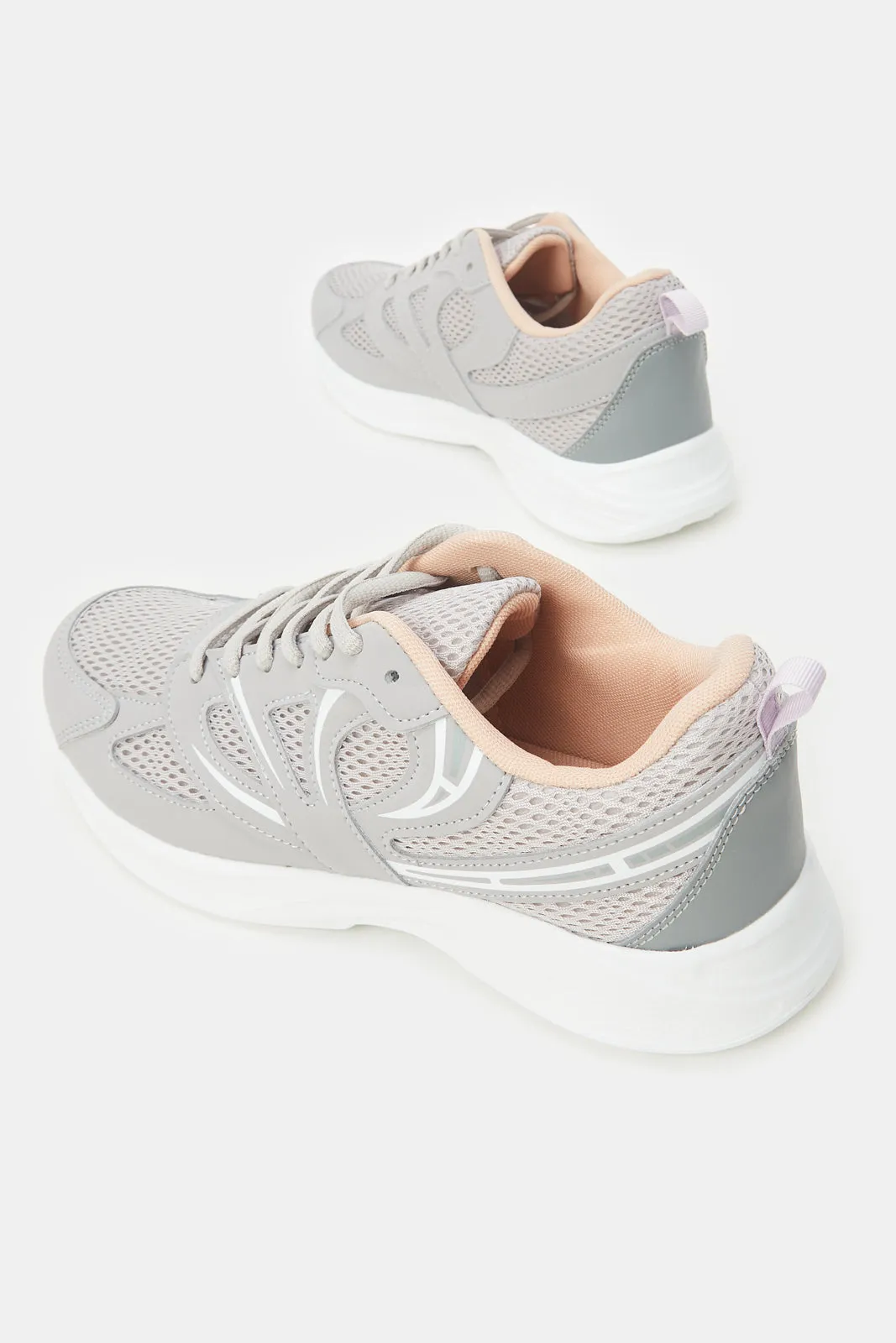 Women Grey Lace Up Running Shoe