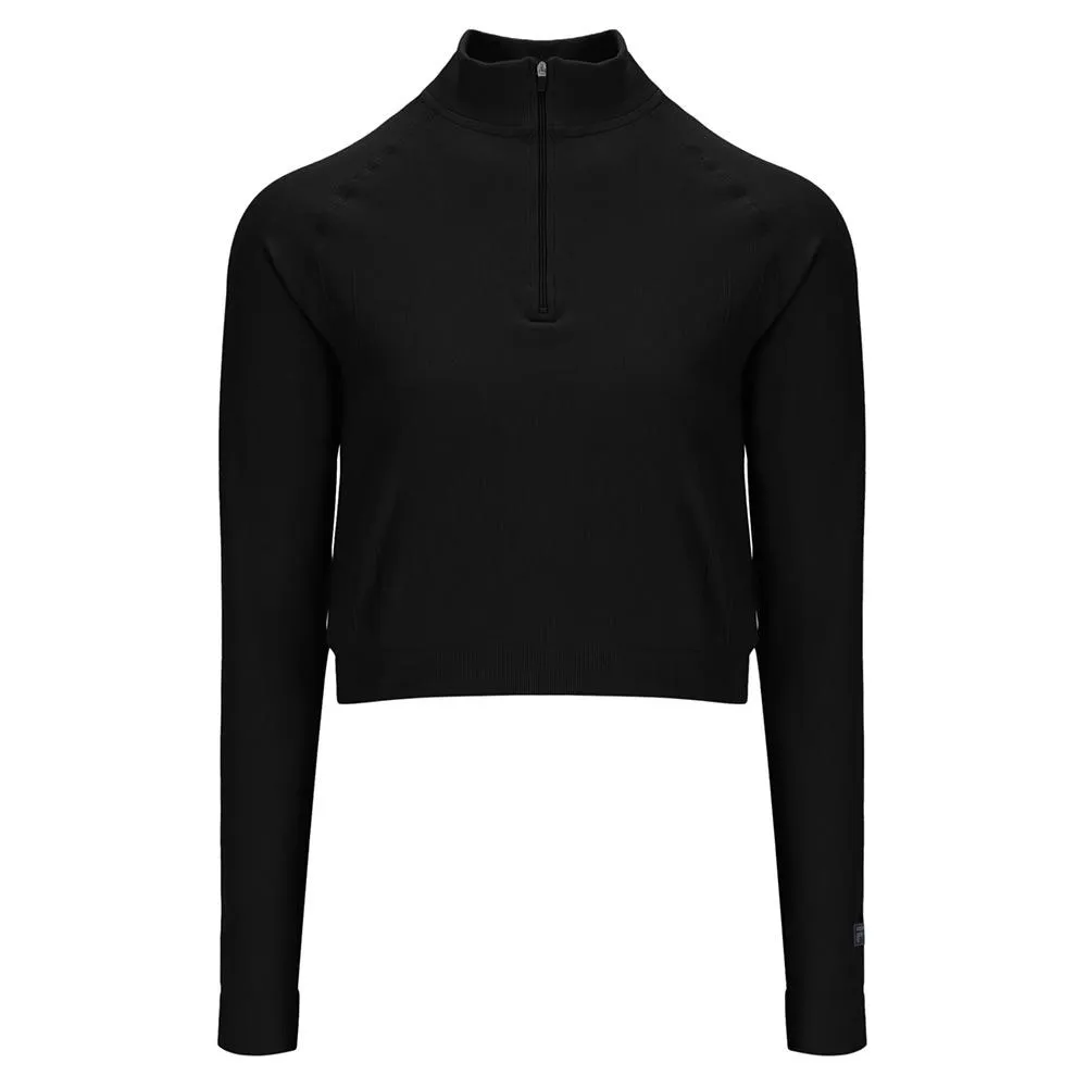 Womens Break Point Seamless Quarter Zip Tennis Top Black