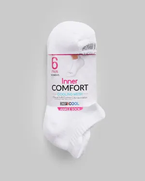 Women's Cool Comfort Ankle Running Sock, 6-Pack - White