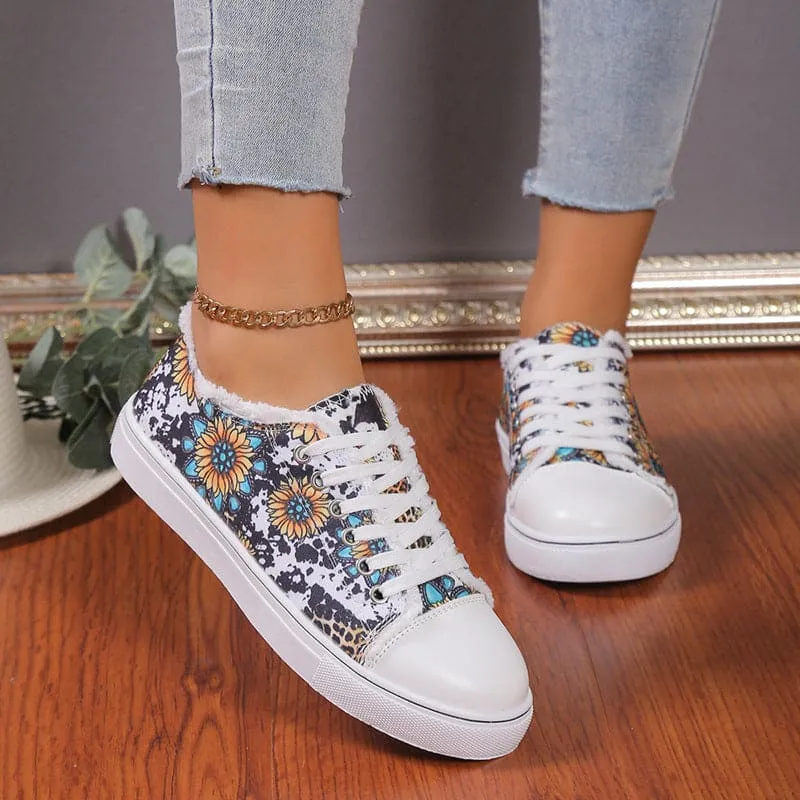 Women's Flower Design Versatile Canvas Shoes