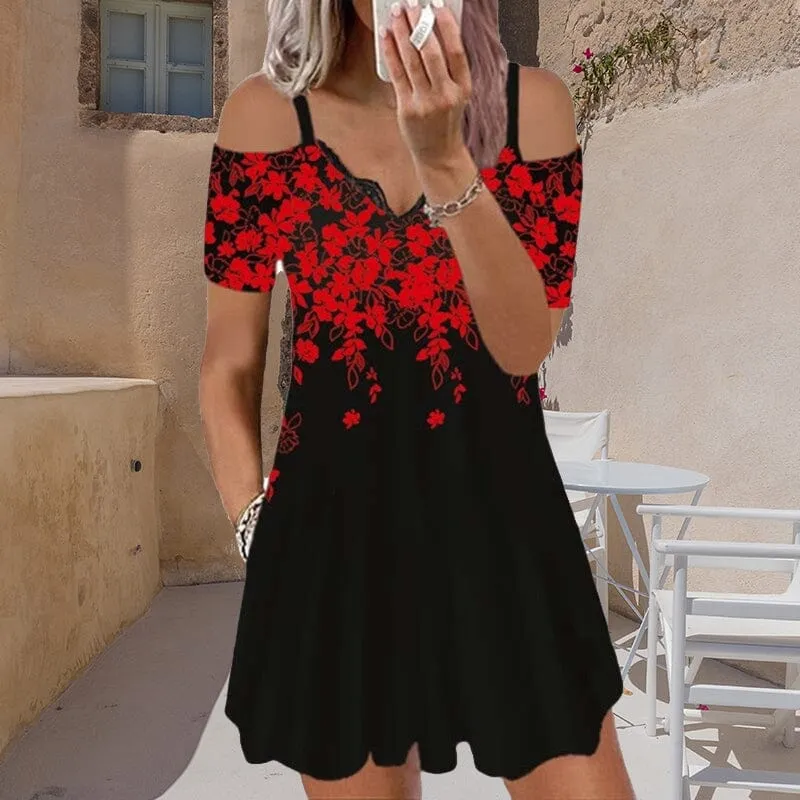 Women's Lace V-Nck Floral Print Sexy Dress