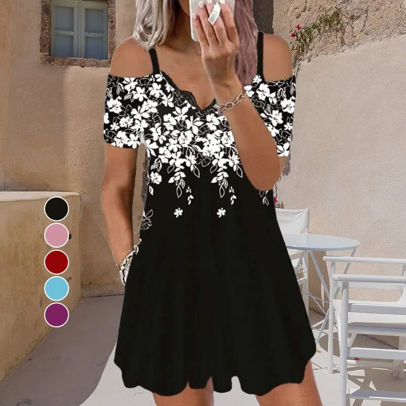 Women's Lace V-Nck Floral Print Sexy Dress