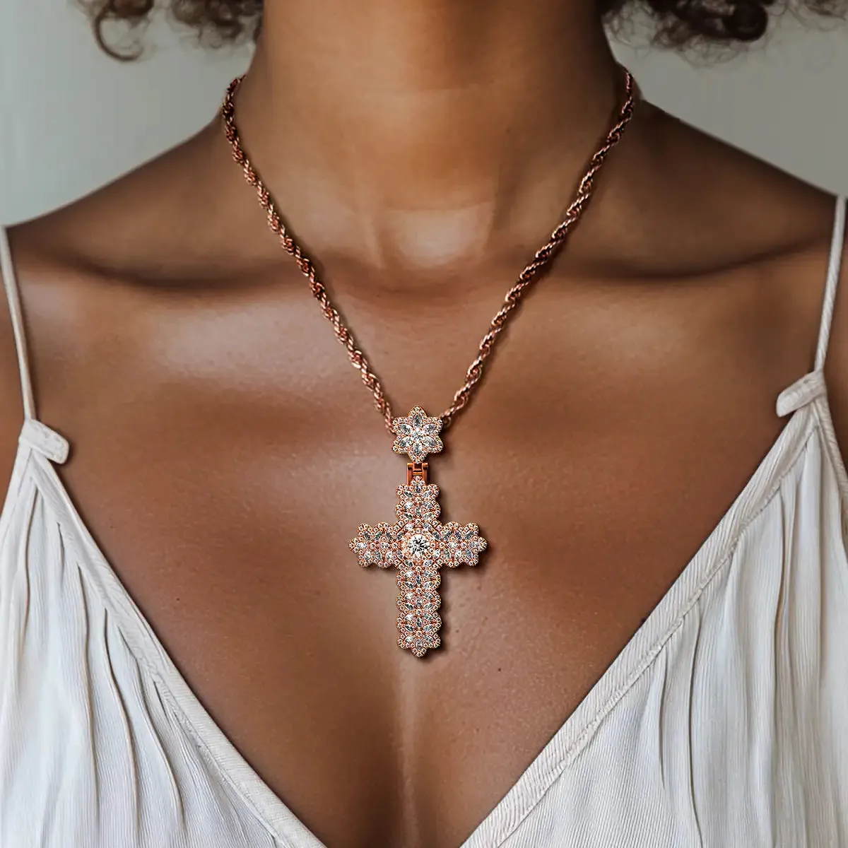 Women's Marquise Flower Cross Pendant