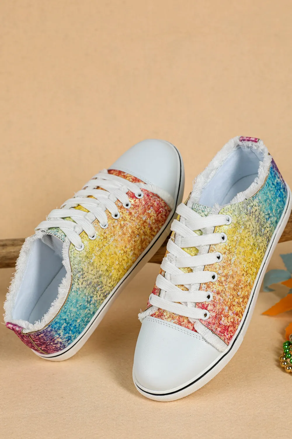 Women's Multicolor Ombre Lace Up Ripped Canvas Shoes