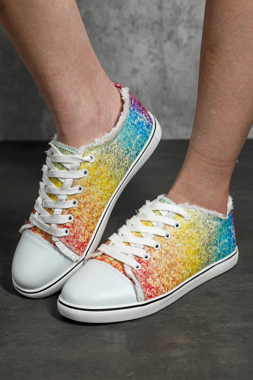 Women's Multicolor Ombre Lace Up Ripped Canvas Shoes