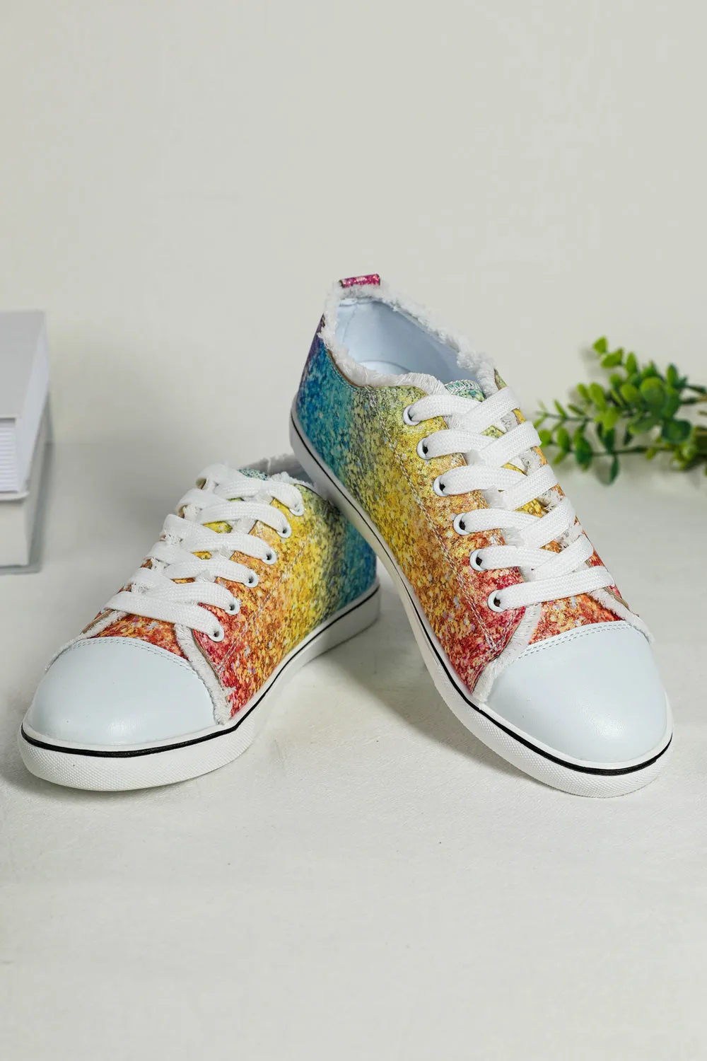 Women's Multicolor Ombre Lace Up Ripped Canvas Shoes