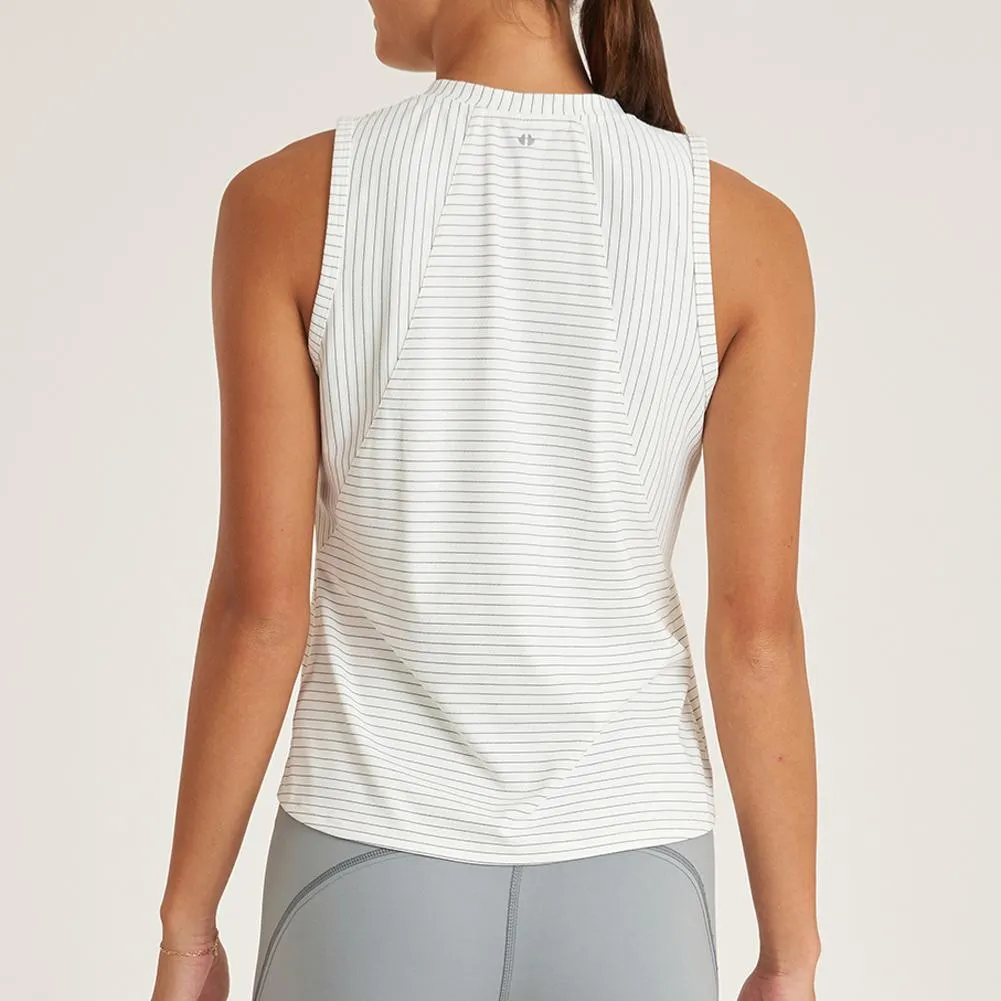 Women`s Stripe Performance Tennis Tank White and Black Stripe