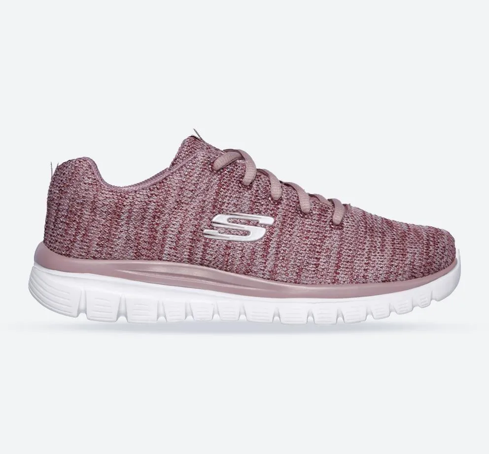 Women's Wide Fit Skechers 12614 Graceful Twisted Fortune Trainers - Mauve