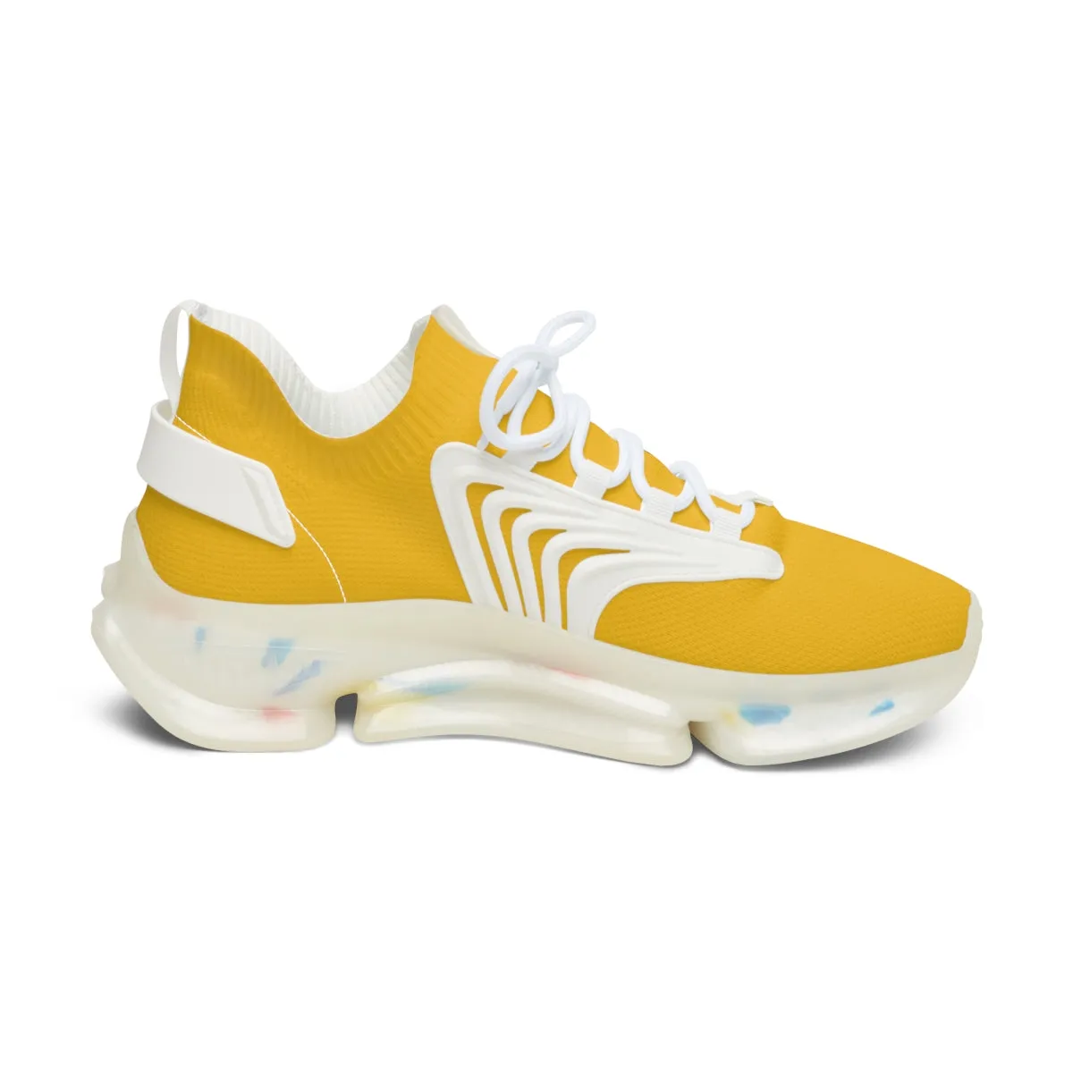 Women's Yellow Mesh Sneakers, Solid Yellow Color Mesh Sneakers For Women (US Size: 5.5-12)