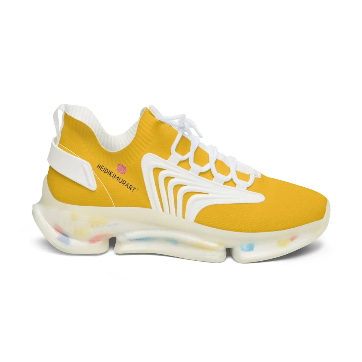 Women's Yellow Mesh Sneakers, Solid Yellow Color Mesh Sneakers For Women (US Size: 5.5-12)