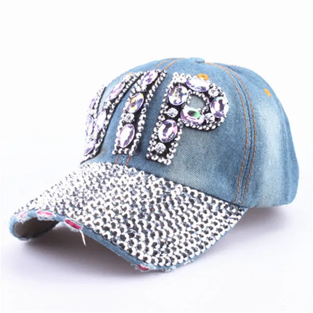 [YARBUU]CAP Wholesale 2017 Hat Rhinestone Print Denim hat Rivet Sun-Shading VIP Baseball Summer Women's Cap Jean Caps hip hop